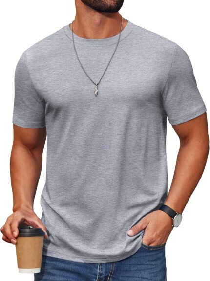 Men's Grey Cotton Blend Crew Neck T-Shirt
