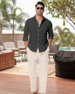 Men Solid Black Long - Hình 3
