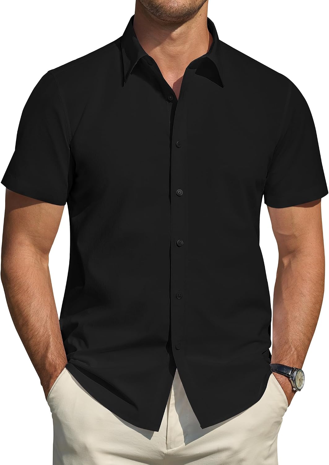 Men’s Short Sleeve Dress Shirt — Stretch with Stain-Resistant Finish Men Stretch Stain