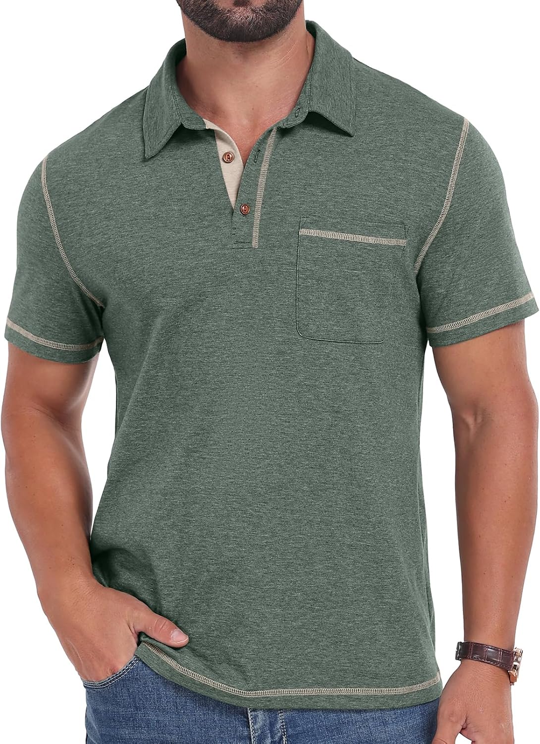 Men’s Short Sleeve Polo Shirt with Chest Pocket — Classic Collar Men Classic Collar