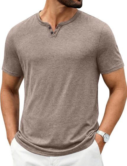 Mens Plain Henley Short Sleeve T-Shirt