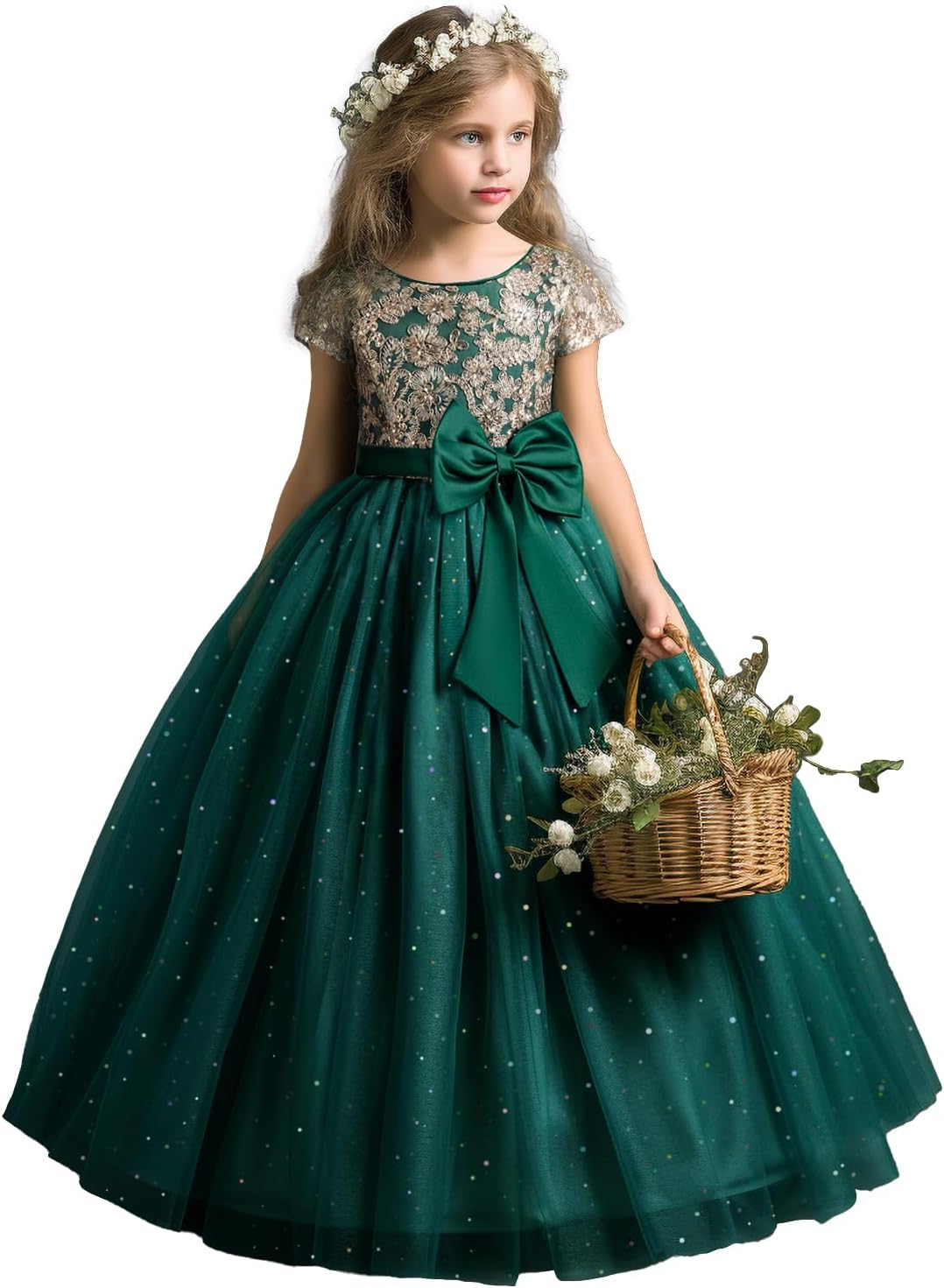 Girls Gold Embroidered